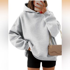Oversized Gray Fleece Hoodie Sweatshirt - Size L